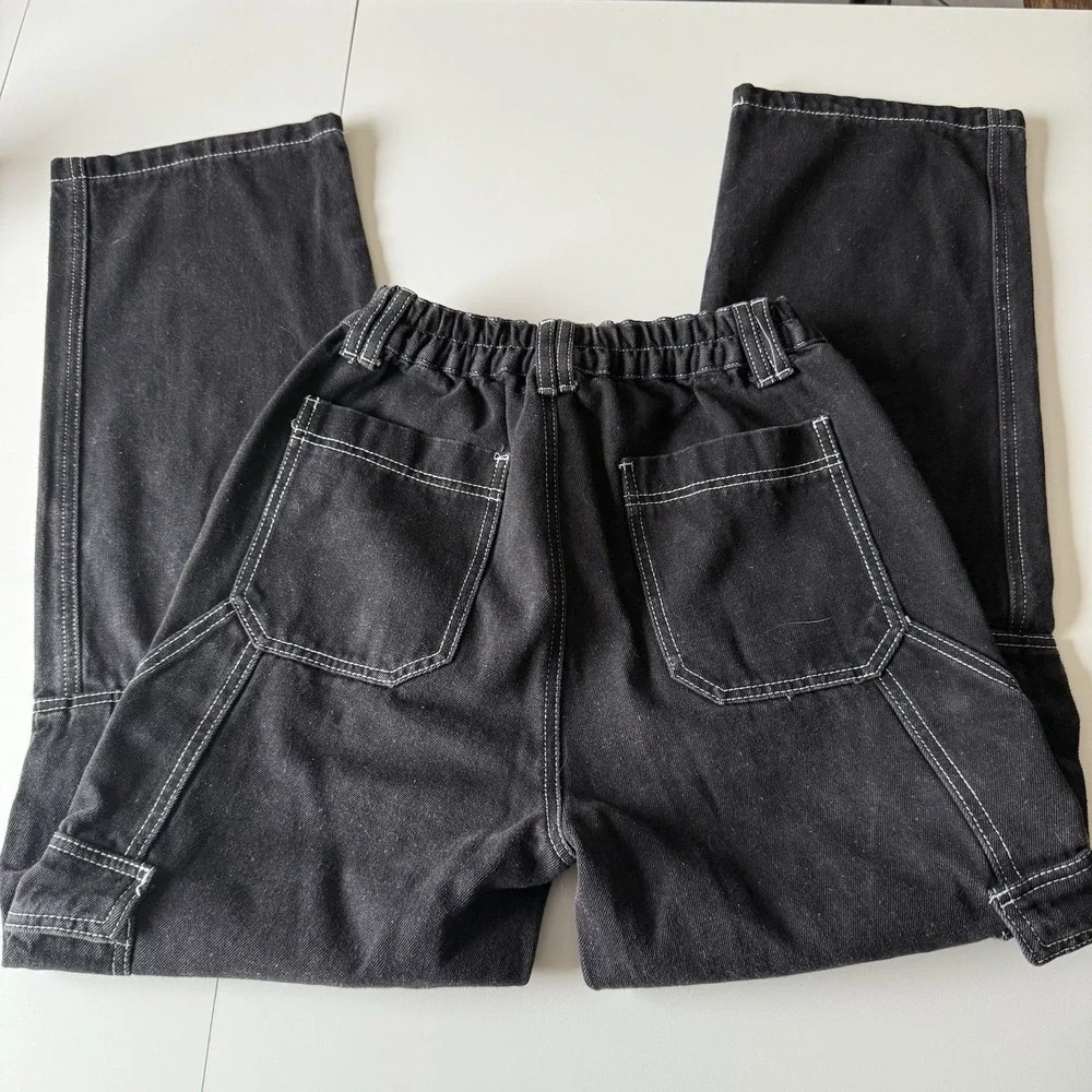 Women's Black Cargo Pants White Stitching Stretchy, Pockets Size‎ Small